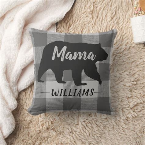 Rustic Mama Bear Buffalo Plaid Monogram Name Throw Pillow Zazzle