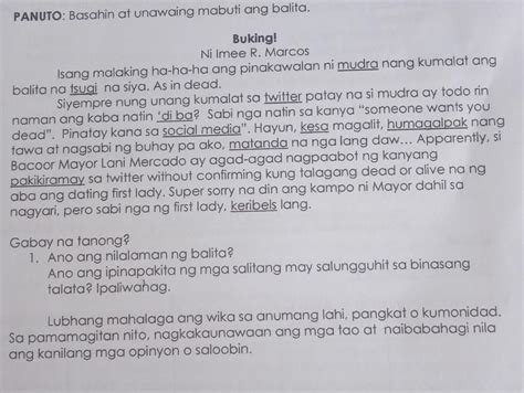 Gabay Na Tanong 1 Ano Ang Nilalaman Ng Balita Ano Ang Ipinapakita Ng