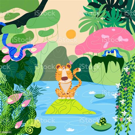 hewan liar  hutan flora  fauna daerah tropis ilustrasi vektor