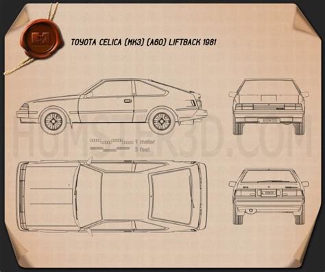 Toyota Celica Liftback 1981 Blueprint Hum3D