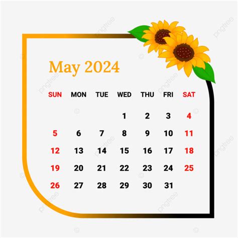 Calendario Del Mes De Mayo De 2024 Con Marco De Flores Vector Png