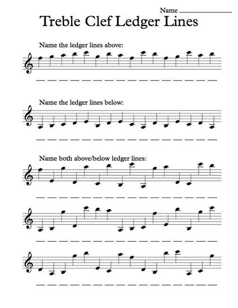 Treble Clef Ledger Lines Worksheets