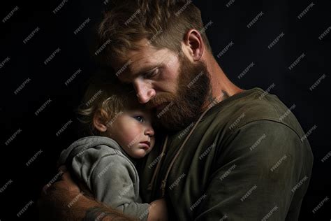 Premium Ai Image Young Father Holds His Son In His Arms