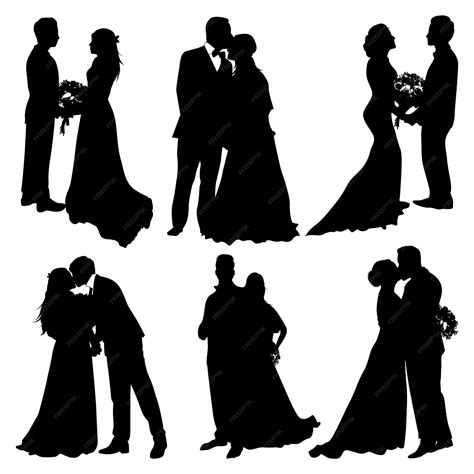 Couple De Mariage Ou Marié Et Marié Silhouettes Vector Vecteur Premium