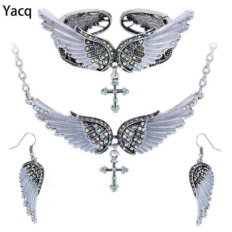 Yacq Angel Wing Cross Necklace Earrings Bracelet Set The Vault