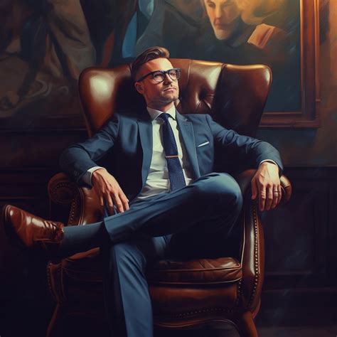 Premium Photo A Painting Of A Man In A Suit And Tie Sitting In A Chair