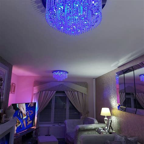 Chrome Blue Led Ceiling Light With Crystal Drops | Taskers Online Store ...