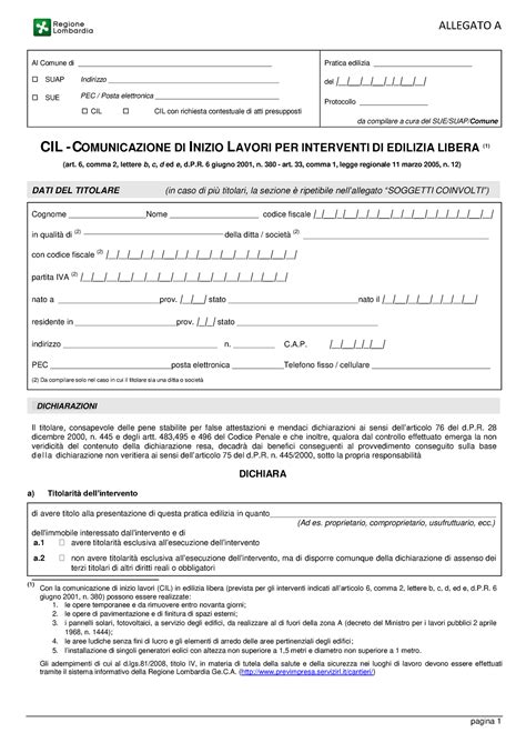 CIL Regione Lombardia Esempio ALLEGATO A Al Comune Di Pratica