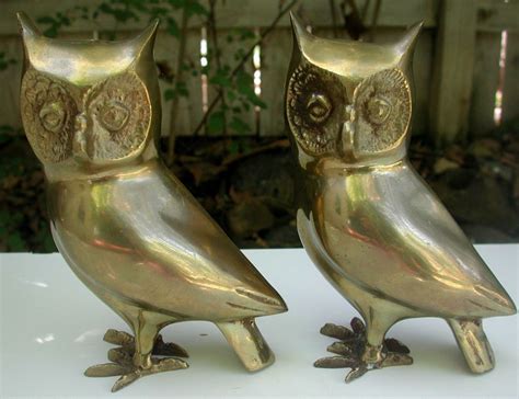 Pair Of Brass Owl Figurines 7 Tall Standing Horned Owls Birds Horned Owl Owl Bird Figurines