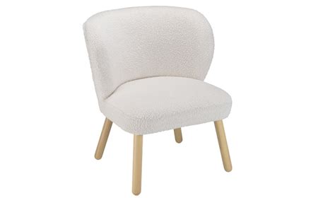 Fauteuil Blanc En Tissu Bouclette Avec Pieds En Bois Rosalia