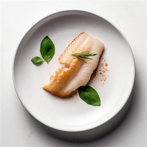 Un Plato De Pescado Con Una Hoja Verde Frondosa Foto Premium