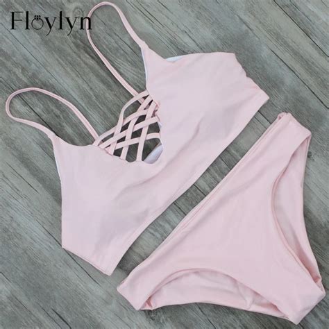 Floylyn Sexy Cut Out Bikini Push Up Brazilian Swimsuit Soild Color