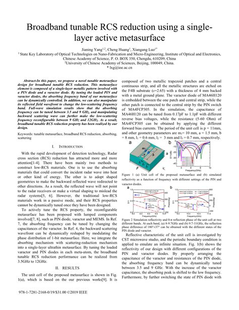 Pdf Broadband Tunable Rcs Reduction Using A Single Layer Active