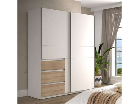 Armoire 2 portes 3 tiroirs DORIAN coloris blanc chêne Conforama