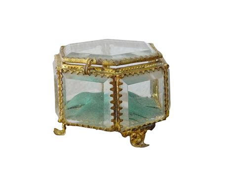 French Antique Glass Jewelry Box, Hexagonal 3.5" | La Maison de Belasyse