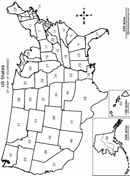 Us State Map Blank Numbered Worksheet