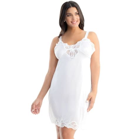 Ilusion 1112 Plus Size Lace Inset Satin Full Slip Dress Nightwear Size 48 In White