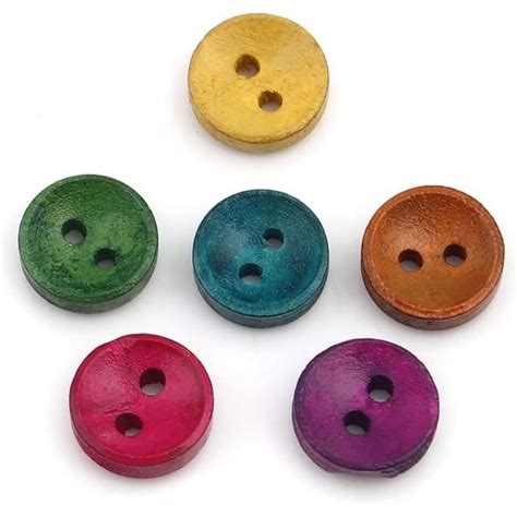 Lot De Boutons Ronds En Bois Scrapbooking Multicolores Mm