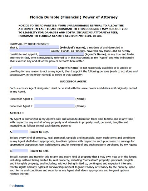 Durable Power Of Attorney Florida Printable Form