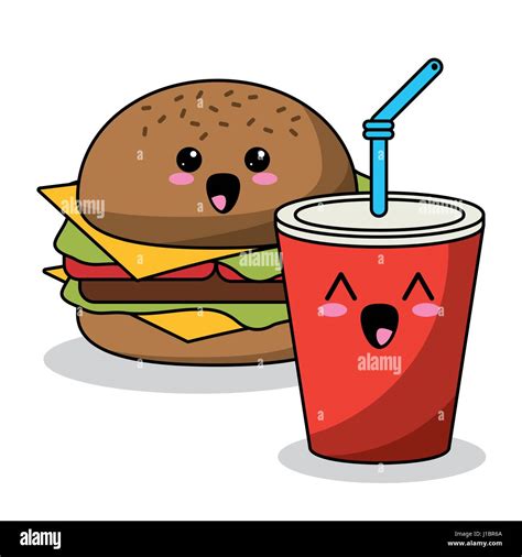 Kawaii Burger And Soda Image Stock Vector Art And Illustration Vector