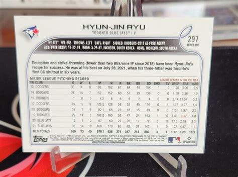 2022 Topps Hyun Jin Ryu SP Image Variation 297 Toronto Blue Jays Short