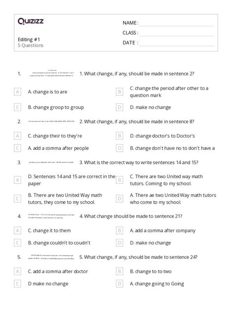 Editing Worksheets For Nd Grade On Quizizz Free Printable