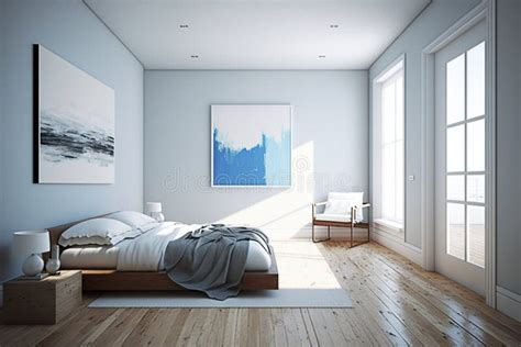 A Bedroom with Light Blue Walls, Hardwood Floors and a White Ceiling ...