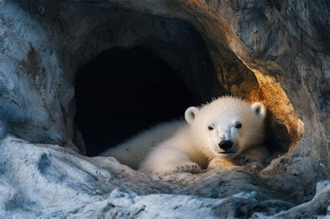 A white polar bear laying in a cave | Premium AI-generated image