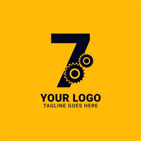 Number 7 With Gear For Technology And Mechanical Vector Logo Design