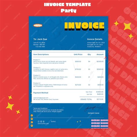 Premium Psd Retro Party Fun Invoice Template