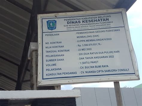 Proyek Dana Tiga Milliar Lebih Pembangunan Gedung Puskesmas Membalong