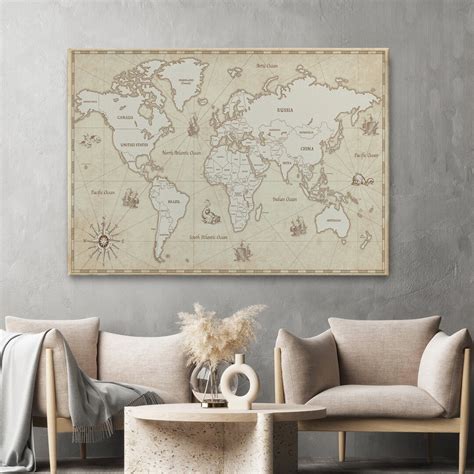 Vintage Antique World Map Canvas Wall Art Ready to Hang - Etsy