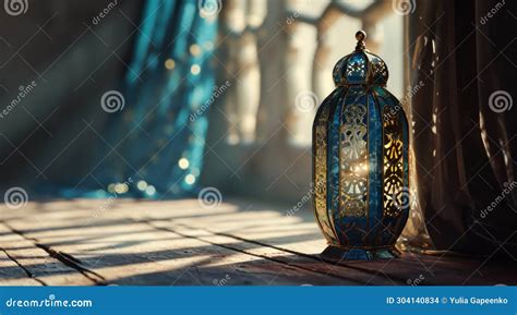 An Islamic Lantern Sitting On The Ground With Bokeh Lights Islamic