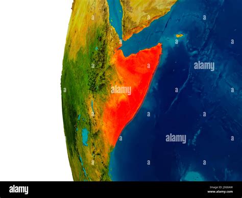 Somalia Highlighted In Red On Detailed Model Of Planet Earth 3D