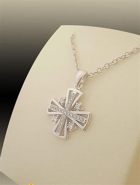 Diamond Jerusalem Cross Necklace In White Gold Etsy Israel Cross