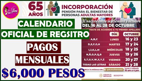 Calendario Oficial De Registro Pensi N Bienestar Del Adulto Mayor Que