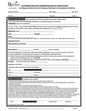 Fillable Online Use Allergy And Asthma Forms For Emergency Medications