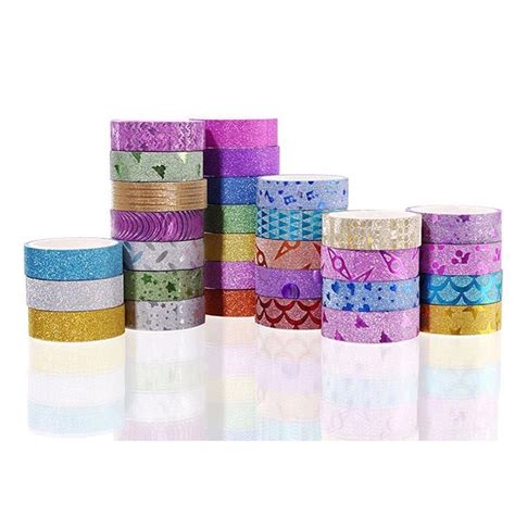 5 Fitas Adesivas Decorativas Glitter Washi Tape Escorrega o Preço