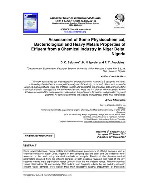 PDF Assessment Of Some Physicochemical Bacteriological And Heavy