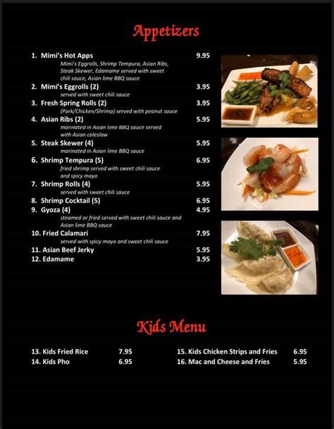 Menu At Mimi S Fresh Asian Cuisine Thai Buffet Restaurant Lafayette