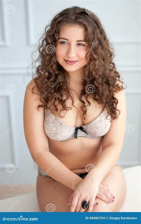 Portrait A Plus Size Smiling Female In Lingerie Stock Photo Image Of