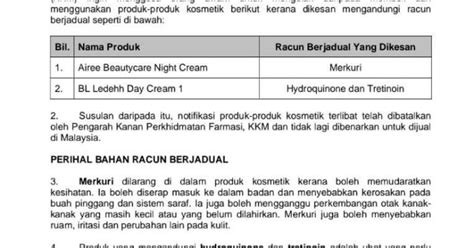 Kkm Batal Notifikasi Dua Produk Komestik Mengandungi Racun Berjadual