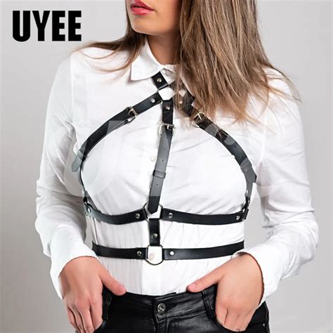 Uyee Gothic Garter Belt Women Pu Leather Chest Harness Top Sexy Body