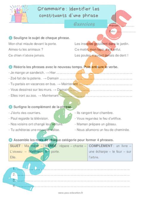 Identifier Les Constituants Dune Phrase Exercices De Grammaire