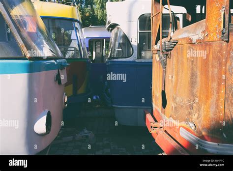 Depot Of Old Trams In Summer Stock Photo Alamy