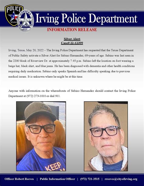 Irving Police Dept On Twitter 🚨 Silver Alert 🚨 Irving Pd Has