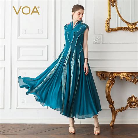 Voa Silk Retro Swing Party Dress Elegant Pleated Long Dress Runway Women Plus Size 5xl Chinese