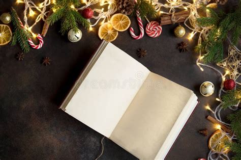 Christmas Background With Open Book Stock Image Image Of Note Decor