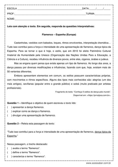 Interpreta O De Texto Para Ano Gabarito Edukita