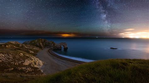 Night View Of Durdle Door At Jurassic Coast In Dorset England Uk